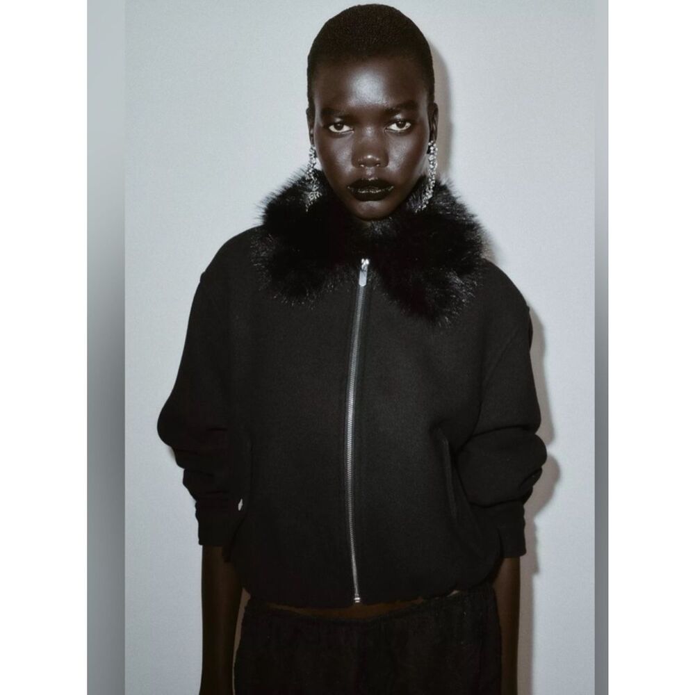 ZARA FUR LAPEL BOMBER JACKET